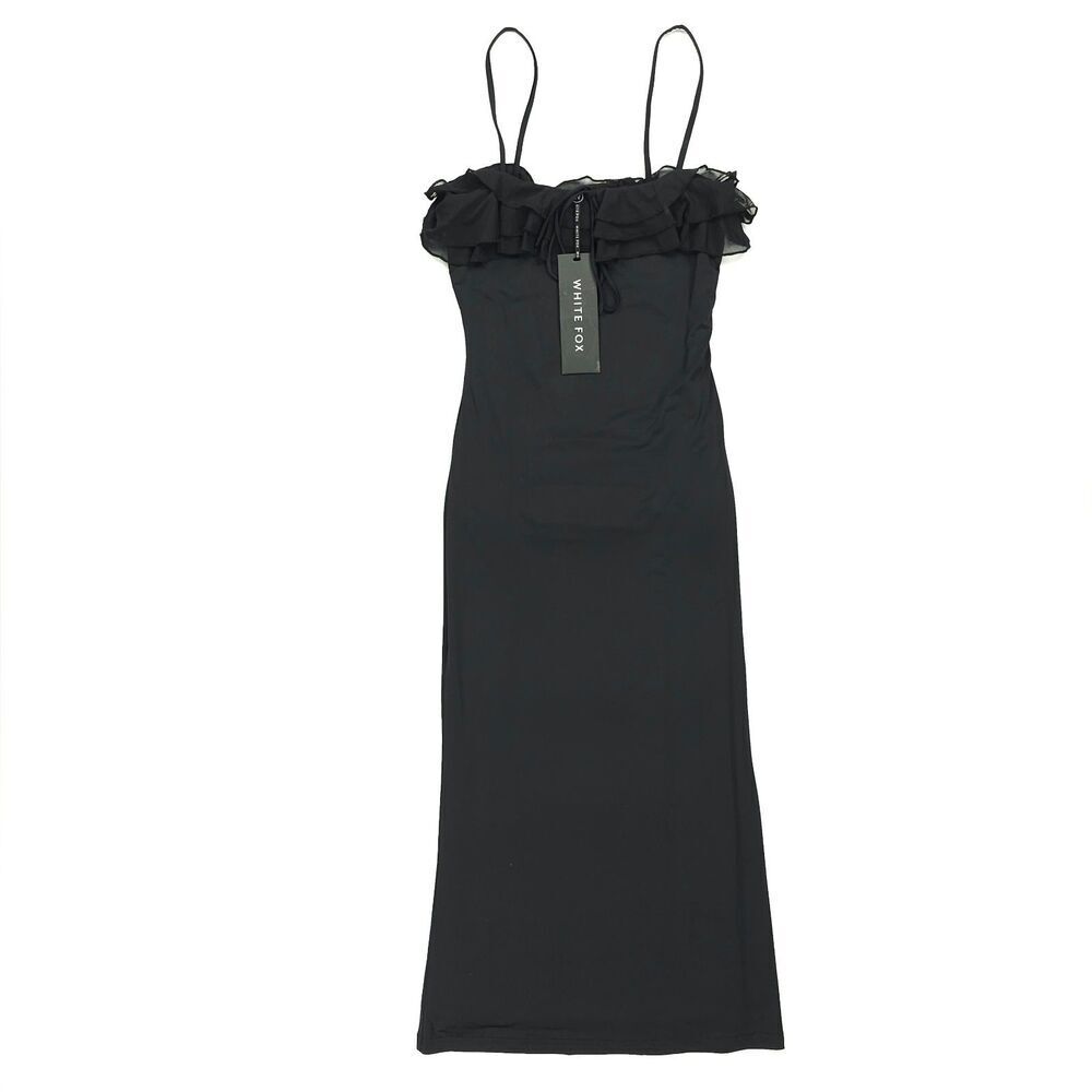 NWT White Fox I'm Your Favourite Midi Dress Black Coquette Romantic Y2k Minimal